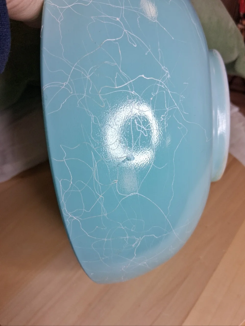 Vintage Hazel Atlas Drizzle Spaghetti String Aqua Blue Mixing Bowl Glossy Finish